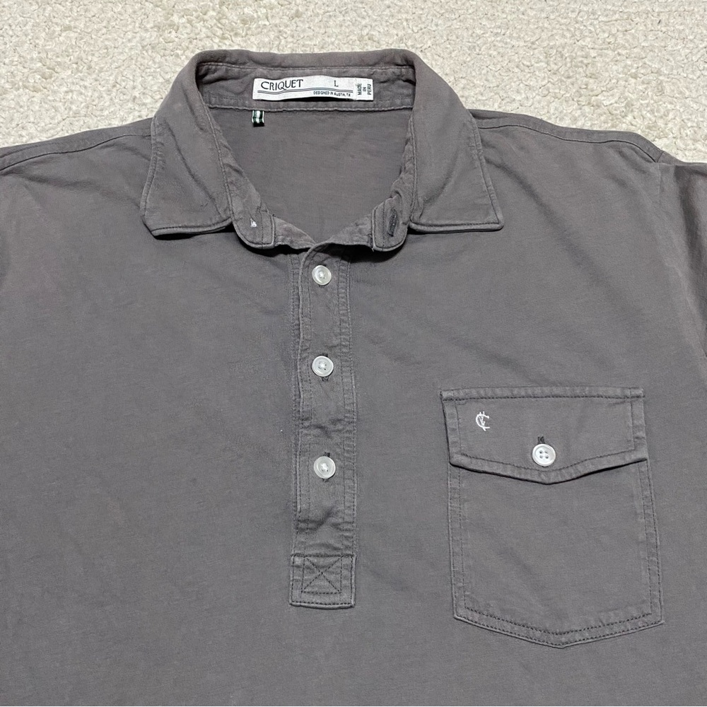 Criquet Top Shelf Players Polo Mens L Grey Organic Cotton Stretch Golf Shirt